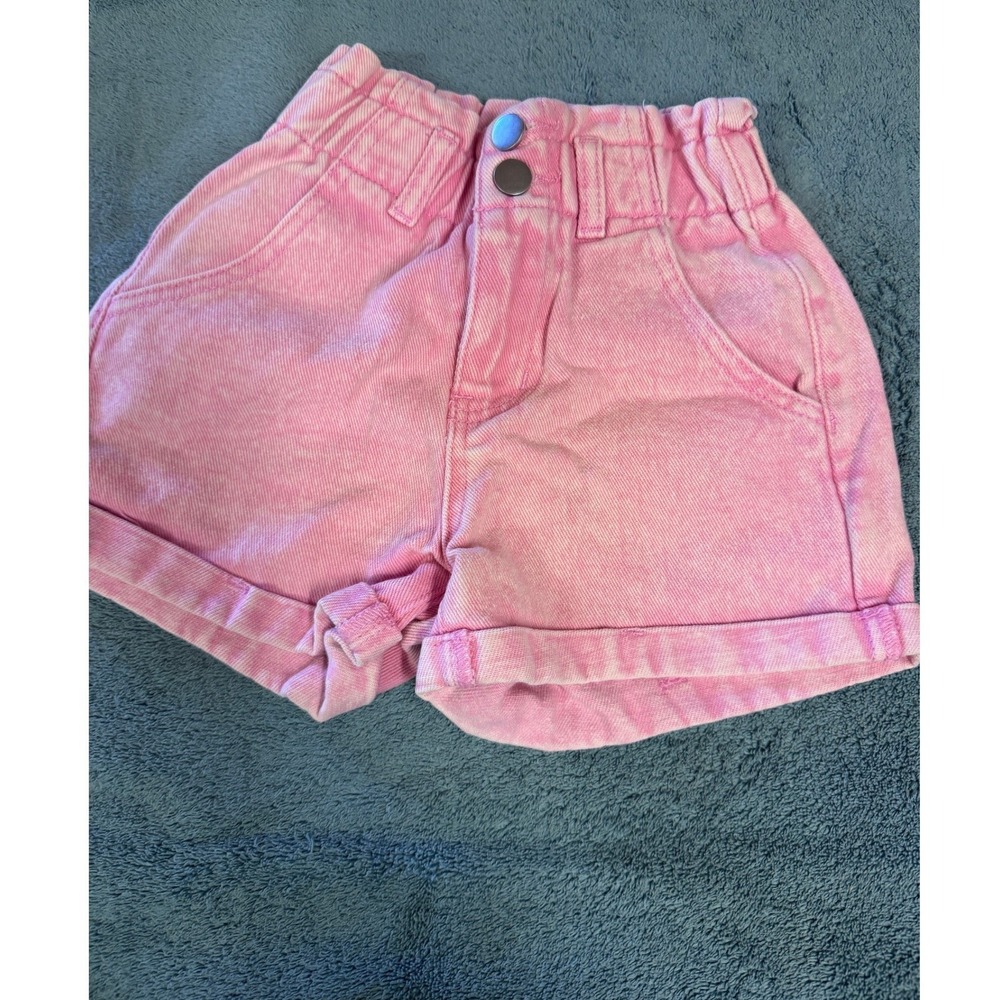 Pink Lily Kids Pink Acid Wash Denim Paperbag Waist Shorts Size 5/6 POP111K12